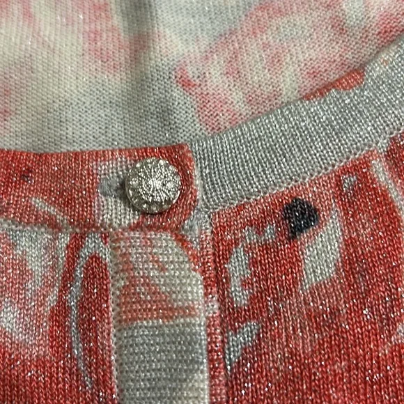 ST JOHN pink and silver rose print  button down cardigan wool lurex Women’s XL - Picture 9 of 14